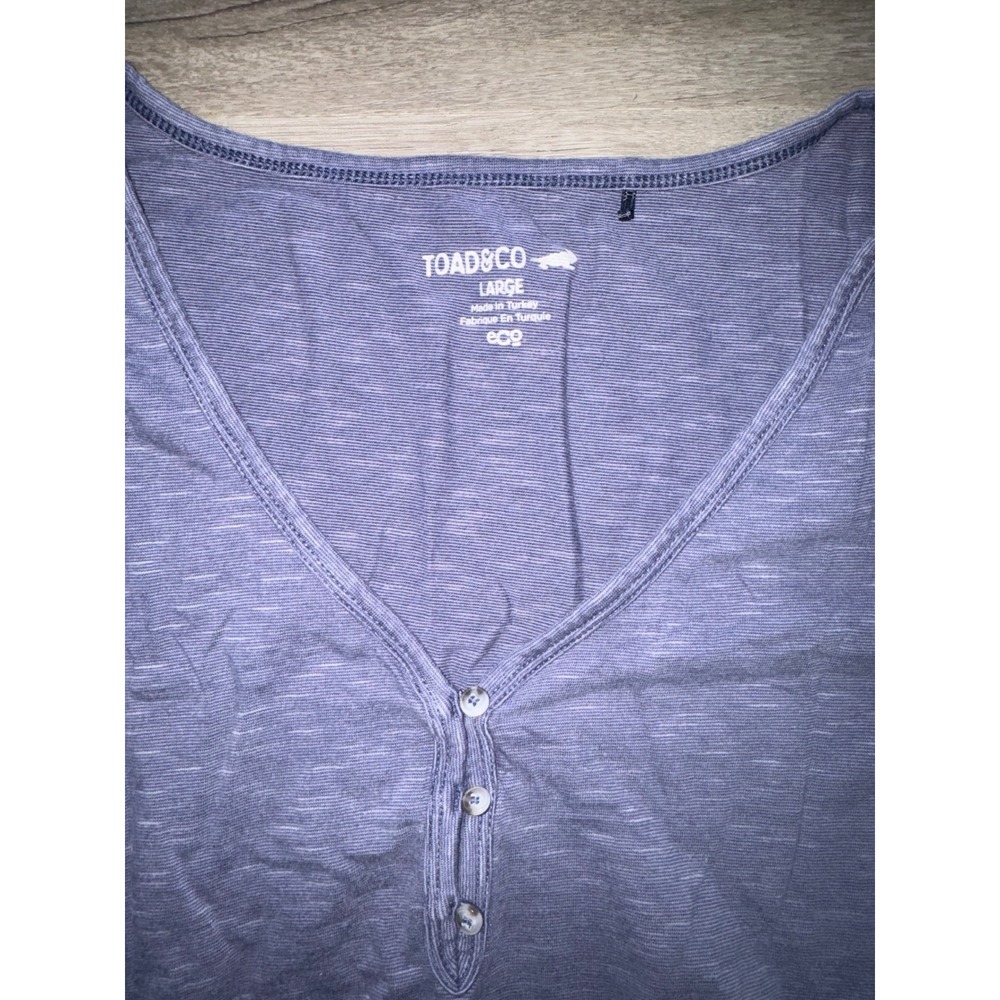 Toad&Co Women's Blue 1/2 Sleeve Henley Shirt Large Side Slits - Picture 2 of 5